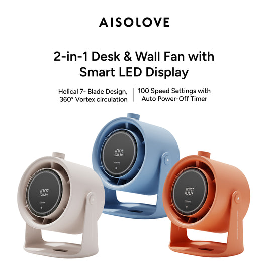 AISOLOVE 2-in-1 Desk & Wall Fan 双用桌面壁挂风扇 (No Battery)