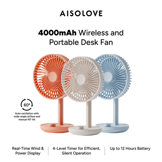 AISOLOVE F21 Wide-Angle Auto Oscillation USB Desktop Fan 4000mAh 广角自动摇头USB桌面风扇