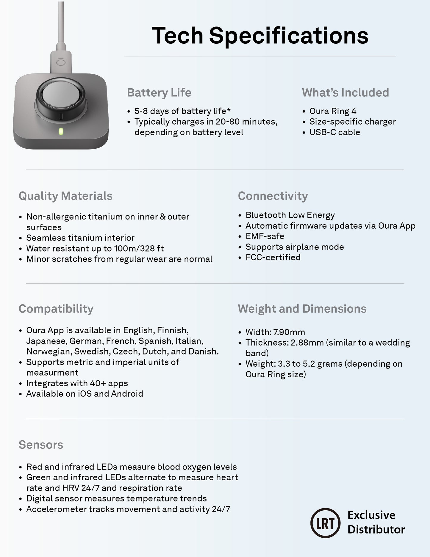 Oura Ring 4 Health & Fitness Tracker Smart Ring, Brushed Silver