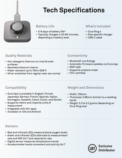 Oura Ring 4 Health & Fitness Tracker Smart Ring, Brushed Silver