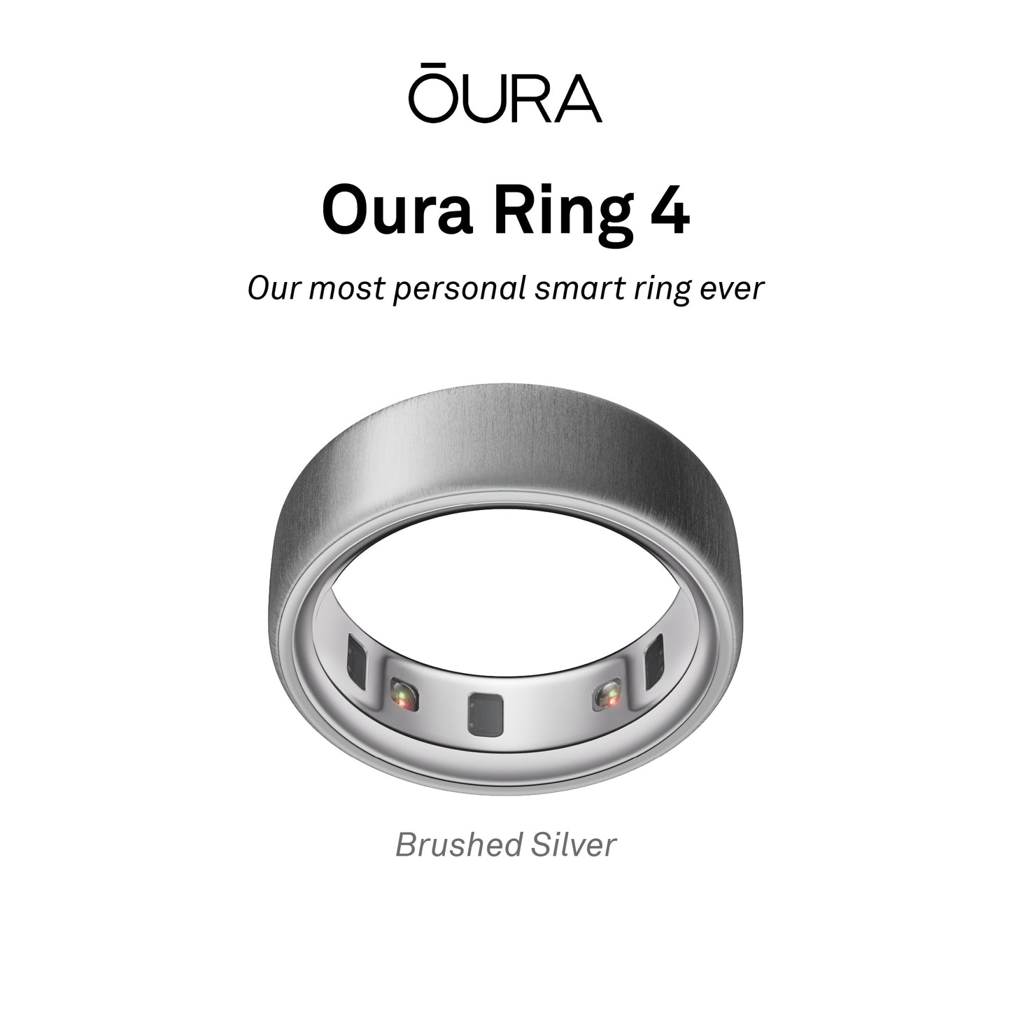 Oura Ring 4 Health & Fitness Tracker Smart Ring, Brushed Silver